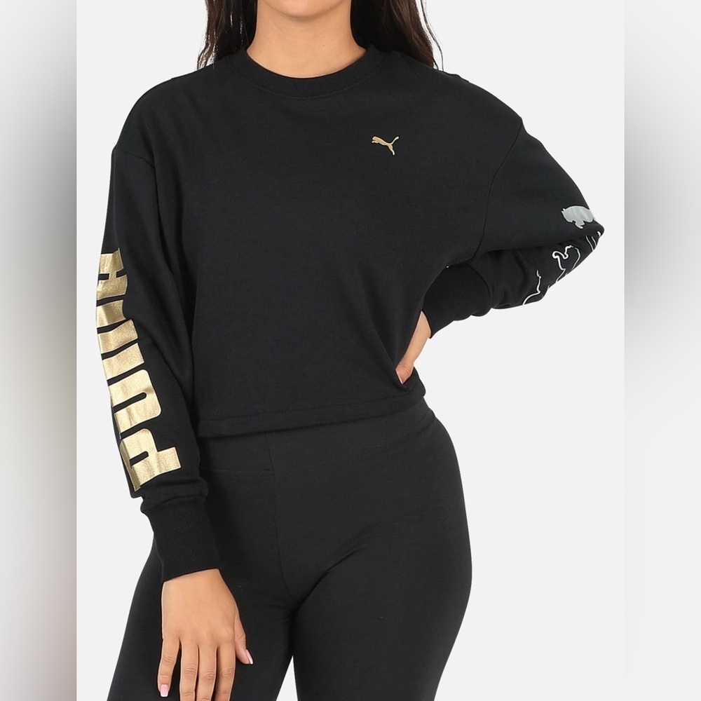 Puma Black and Gold Oversized Crop sweatshirt